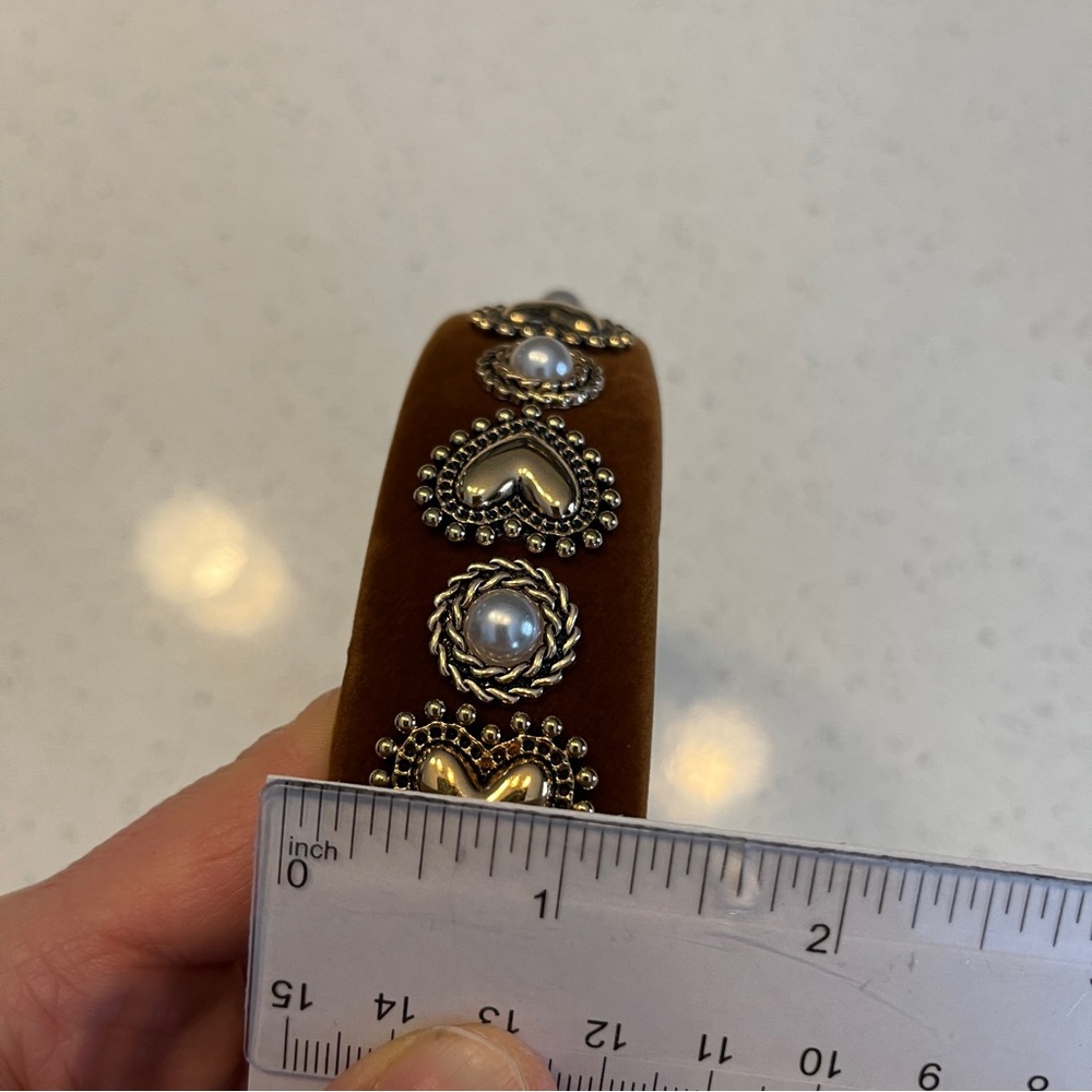 Elegant Brown velvet Headband with heart shaped Gold Accents - Picture 9 of 11